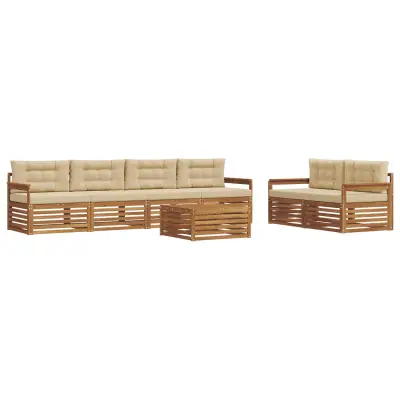 vidaXL Zunanja garnitura za sedenje z blazino 7 pcs Naravna in bež