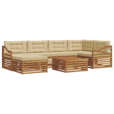 vidaXL Zunanja garnitura za sedenje z blazino 7 pcs Naravna in bež