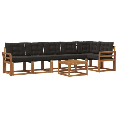 vidaXL Zunanja garnitura za sedenje z blazino 7 pcs Naravna in črna