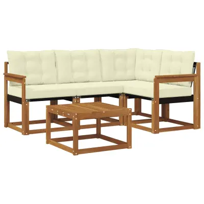 vidaXL Zunanja garnitura za sedenje z blazino 5 pcs Naravna in smetana