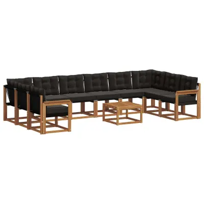 vidaXL Zunanja garnitura za sedenje z blazino 11 pcs Naravna in črna