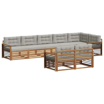 vidaXL Zunanja garnitura za sedenje 8 pcs Naravna in svetlo siva