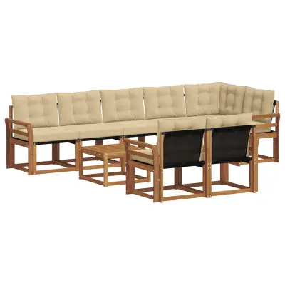 vidaXL Zunanja garnitura za sedenje z blazino 9 pcs Naravna in bež