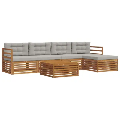 vidaXL Zunanja garnitura za sedenje 6 pcs Naravna in svetlo siva