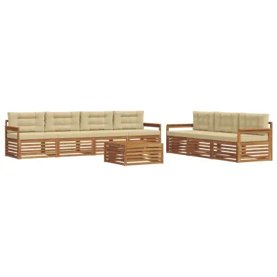 vidaXL Zunanja garnitura za sedenje z blazino 8 pcs Naravna in bež