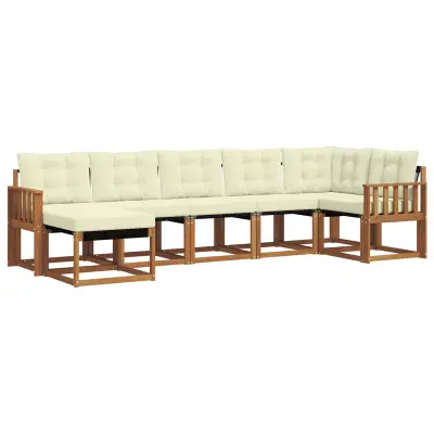 vidaXL Zunanja garnitura za sedenje z blazino 7 pcs Naravna in smetana