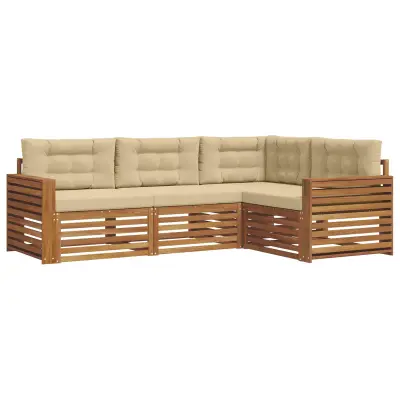 vidaXL Zunanja garnitura za sedenje z blazino 4 pcs Naravna in bež