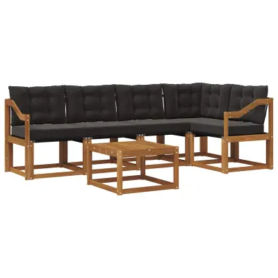 vidaXL Zunanja garnitura za sedenje z blazino 6 pcs Naravna in črna