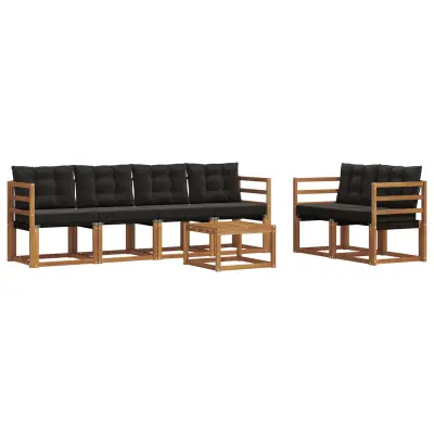 vidaXL Zunanja garnitura za sedenje z blazino 7 pcs Naravna in črna
