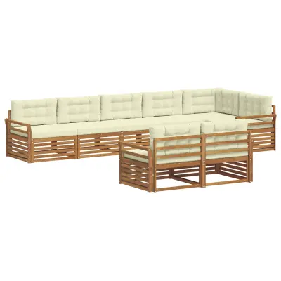 vidaXL Zunanja garnitura za sedenje z blazino 8 pcs Naravna in smetana