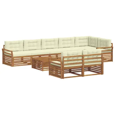 vidaXL Zunanja garnitura za sedenje z blazino 9 pcs Naravna in smetana