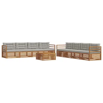 vidaXL Zunanja garnitura za sedenje 9 pcs Naravna in svetlo siva