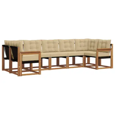 vidaXL Zunanja garnitura za sedenje z blazino 7 pcs Naravna in bež