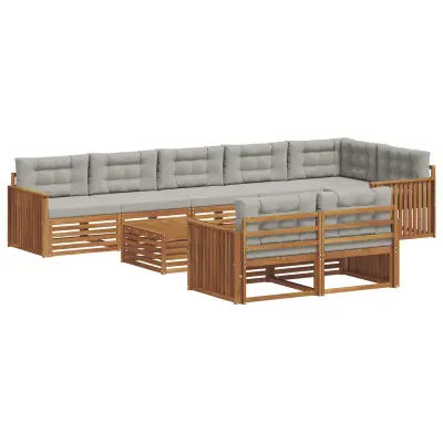 vidaXL Zunanja garnitura za sedenje 9 pcs Naravna in svetlo siva