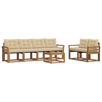 vidaXL Zunanja garnitura za sedenje z blazino 7 pcs Naravna in bež
