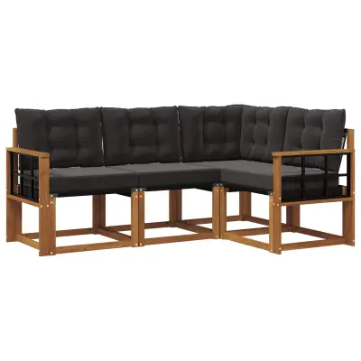 vidaXL Zunanja garnitura za sedenje z blazino 4 pcs Naravna in črna