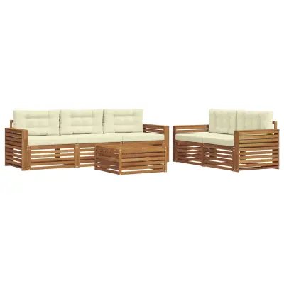 vidaXL Zunanja garnitura za sedenje z blazino 6 pcs Naravna in smetana