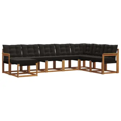vidaXL Zunanja garnitura za sedenje z blazino 8 pcs Naravna in črna