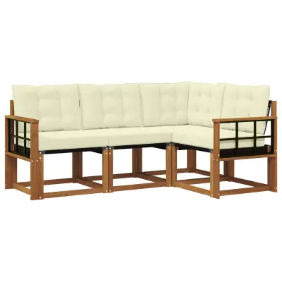 vidaXL Zunanja garnitura za sedenje z blazino 4 pcs Naravna in smetana