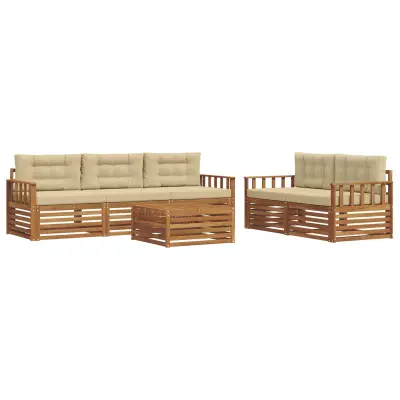 vidaXL Zunanja garnitura za sedenje z blazino 6 pcs Naravna in bež