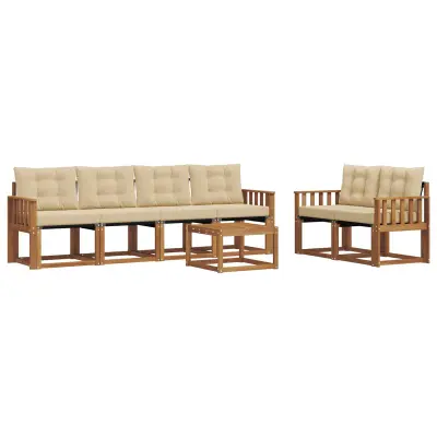vidaXL Zunanja garnitura za sedenje z blazino 7 pcs Naravna in bež