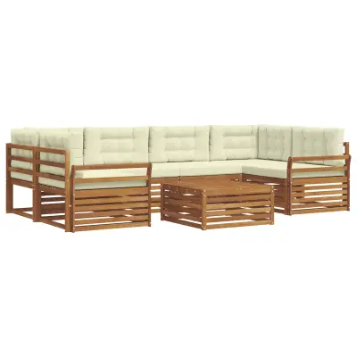 vidaXL Zunanja garnitura za sedenje z blazino 7 pcs Naravna in smetana