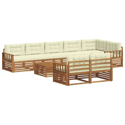 vidaXL Zunanja garnitura za sedenje z blazino 9 pcs Naravna in smetana