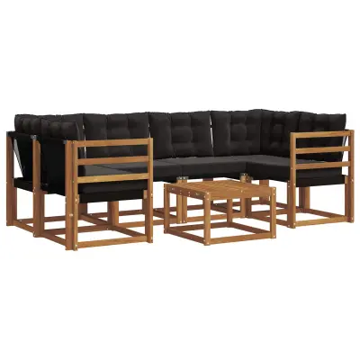vidaXL Zunanja garnitura za sedenje z blazino 7 pcs Naravna in črna