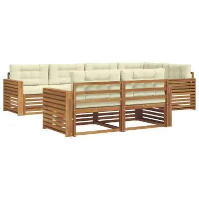 vidaXL Zunanja garnitura za sedenje z blazino 7 pcs Naravna in smetana