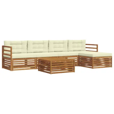 vidaXL Zunanja garnitura za sedenje z blazino 6 pcs Naravna in smetana