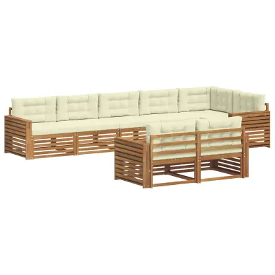 vidaXL Zunanja garnitura za sedenje z blazino 8 pcs Naravna in smetana