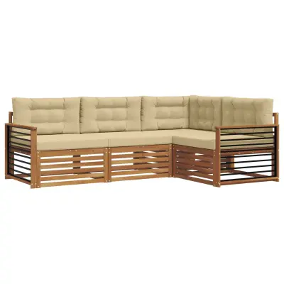 vidaXL Zunanja garnitura za sedenje z blazino 4 pcs Naravna in bež
