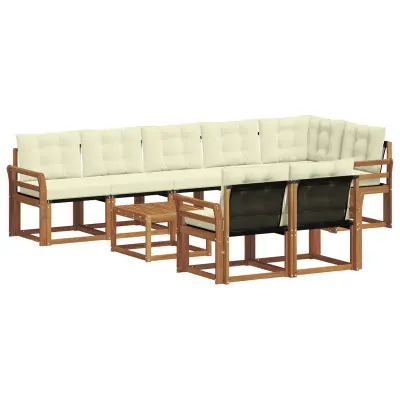 vidaXL Zunanja garnitura za sedenje z blazino 9 pcs Naravna in smetana