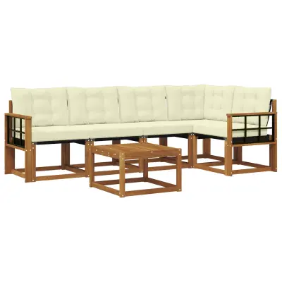 vidaXL Zunanja garnitura za sedenje z blazino 6 pcs Naravna in smetana
