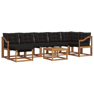 vidaXL Zunanja garnitura za sedenje z blazino 8 pcs Naravna in črna