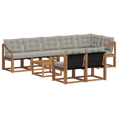 vidaXL Zunanja garnitura za sedenje 9 pcs Naravna in svetlo siva