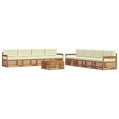 vidaXL Zunanja garnitura za sedenje z blazino 9 pcs Naravna in smetana