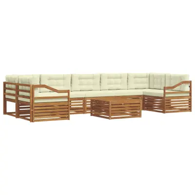 vidaXL Zunanja garnitura za sedenje z blazino 8 pcs Naravna in smetana