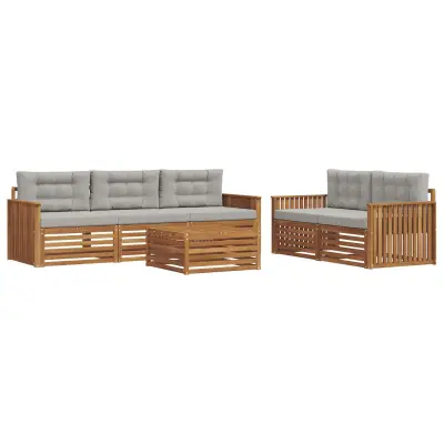 vidaXL Zunanja garnitura za sedenje 6 pcs Naravna in svetlo siva