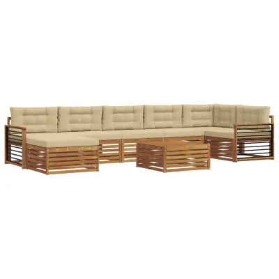 vidaXL Zunanja garnitura za sedenje z blazino 8 pcs Naravna in bež