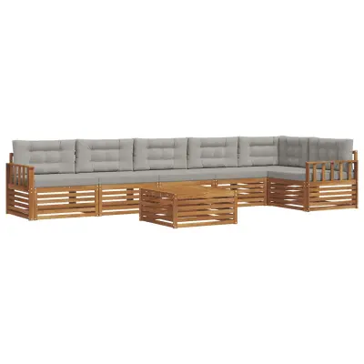 vidaXL Zunanja garnitura za sedenje 7 pcs Naravna in svetlo siva