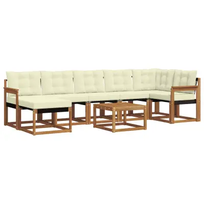 vidaXL Zunanja garnitura za sedenje z blazino 8 pcs Naravna in smetana