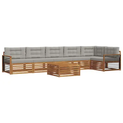 vidaXL Zunanja garnitura za sedenje 7 pcs Naravna in svetlo siva