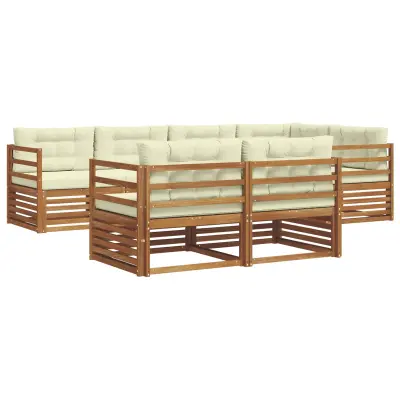 vidaXL Zunanja garnitura za sedenje z blazino 7 pcs Naravna in smetana