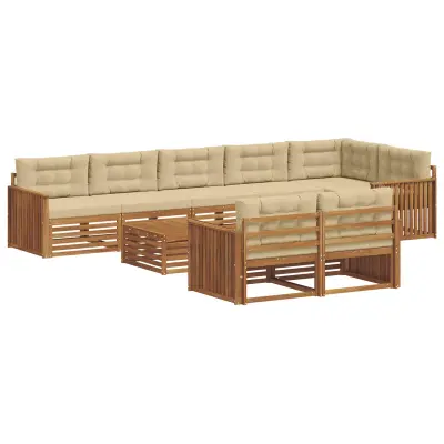 vidaXL Zunanja garnitura za sedenje z blazino 9 pcs Naravna in bež