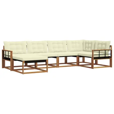 vidaXL Zunanja garnitura za sedenje z blazino 6 pcs Naravna in smetana