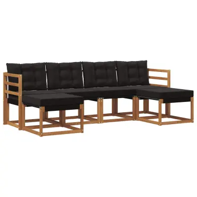 vidaXL Zunanja garnitura za sedenje z blazino 6 pcs Naravna in črna