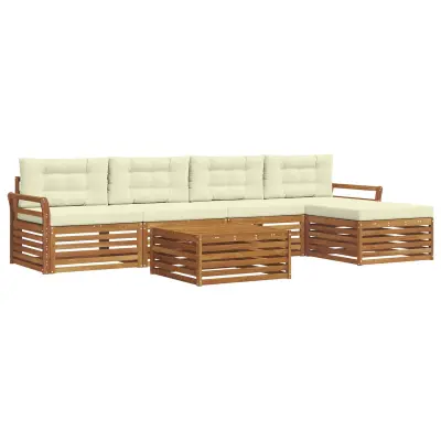 vidaXL Zunanja garnitura za sedenje z blazino 6 pcs Naravna in smetana