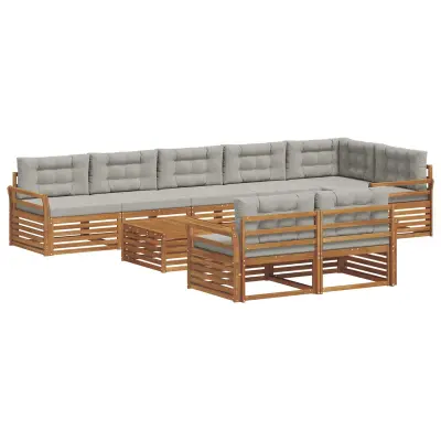 vidaXL Zunanja garnitura za sedenje 9 pcs Naravna in svetlo siva