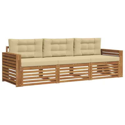 vidaXL Zunanja garnitura za sedenje z blazino 3 pcs Naravna in bež